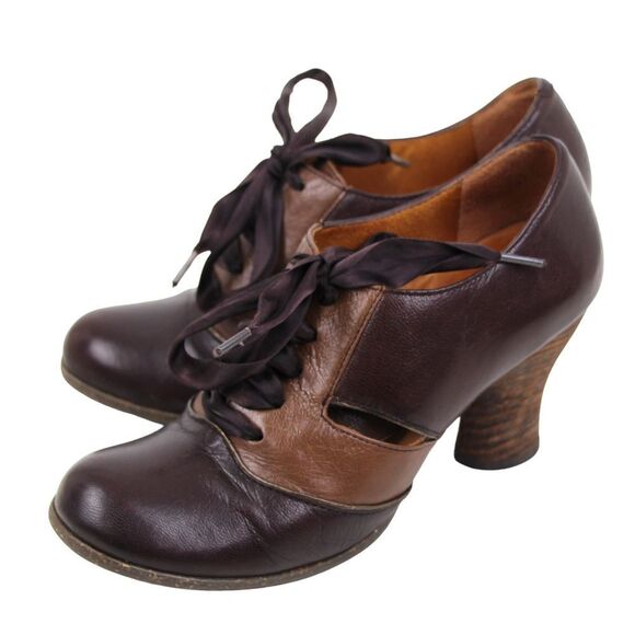 VTG NAYA JASPER TAN BROWN GENUINE LEATHER MID HEEL ROUND TOE LACES SHOES 6M - Picture 3 of 11